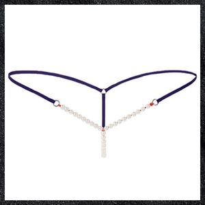 Blue Pearl Bead Crotch G-string Panty